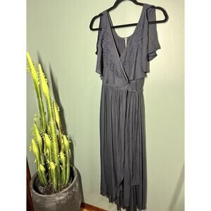 Free People Blue Embroidered Fiona Maxi True Wrap Dress Women Size XS